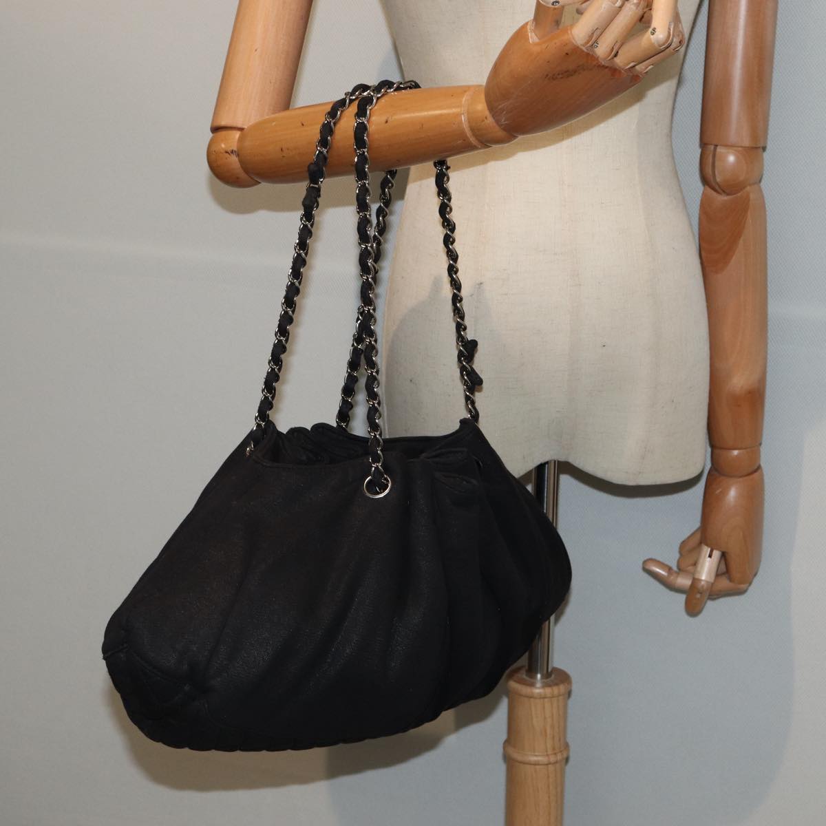 Top Quality Chanel Matelasse Chain Tote Bag Cotton Black CC Auth bs16859