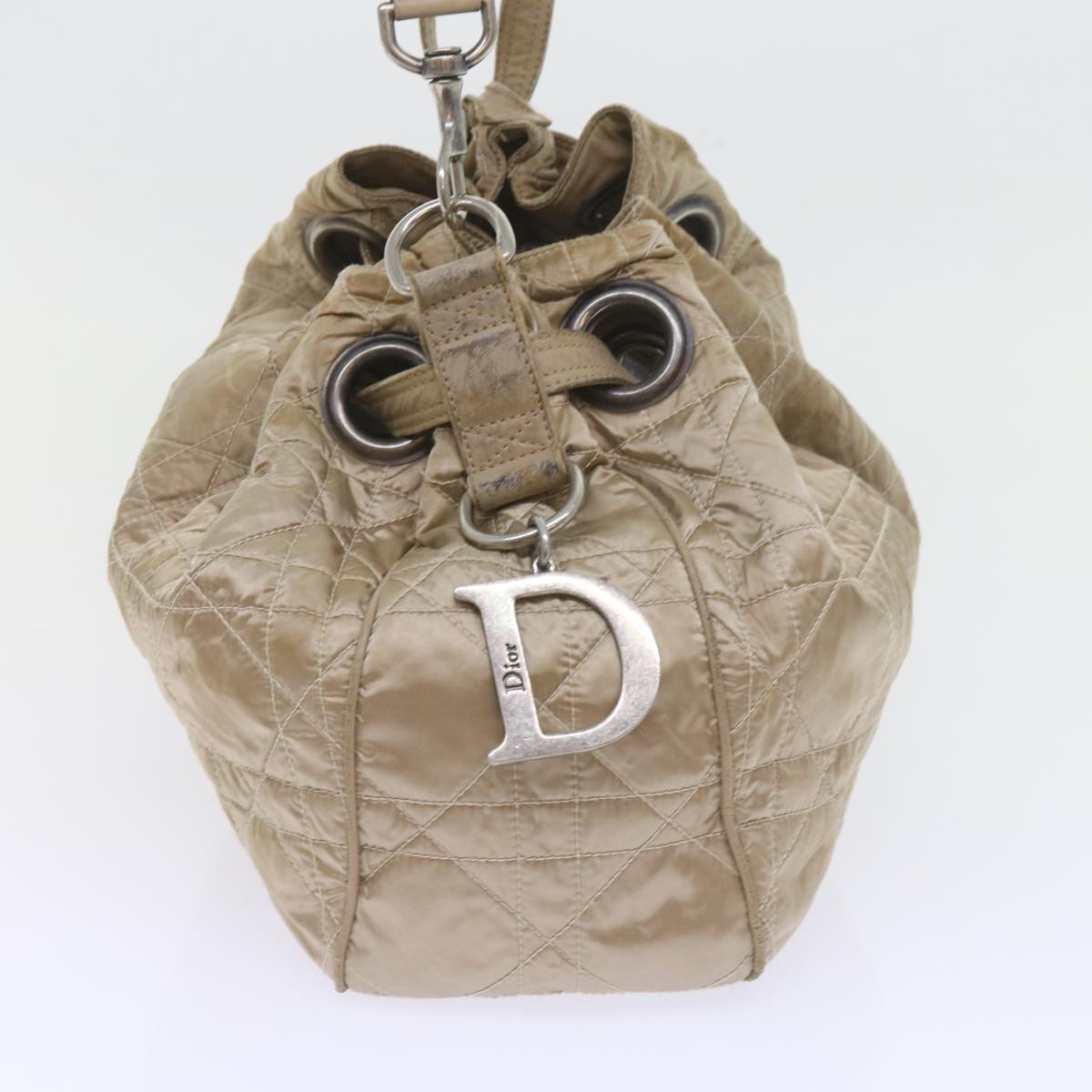 CHRISTIAN DIOR Canage Shoulder Bag Nylon Beige Auth bs9710