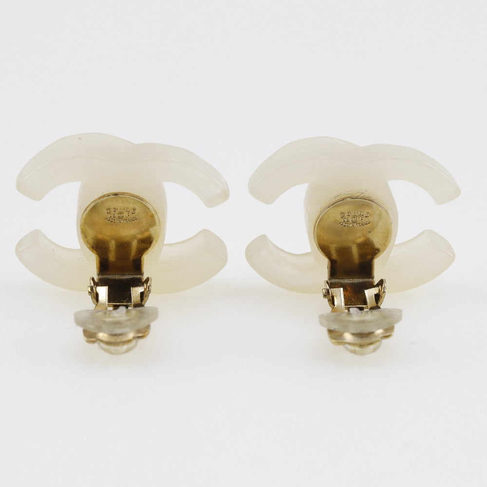 Chanel Chanel Coco Mark Earrings 2002 White 02P 5.7g COCO Mark A-Rank Earrings