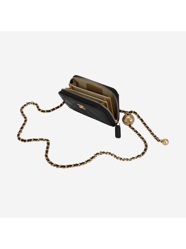 CC Logo Gold Ball Chain Lambskin Card Wallet Black Chanel
