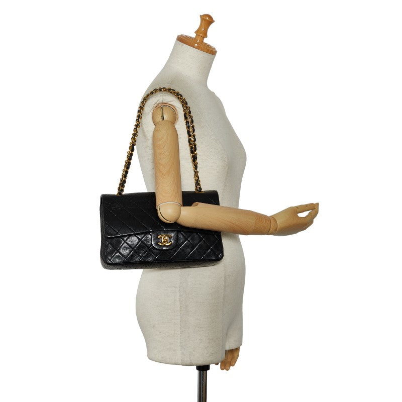 Chanel Matrases 25 Double Flap Chain houlder Bag Black Leather Chanel
