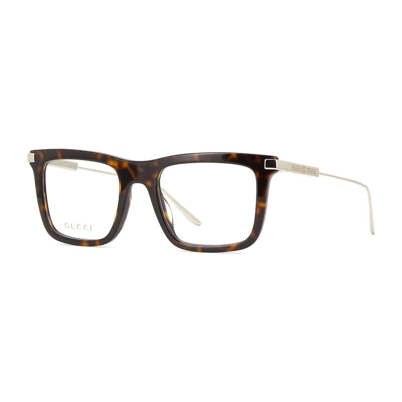 Gucci Eyeglasses Square Full Rim, Havana Frame and Clear Demo Lenses Lens GG1438O002