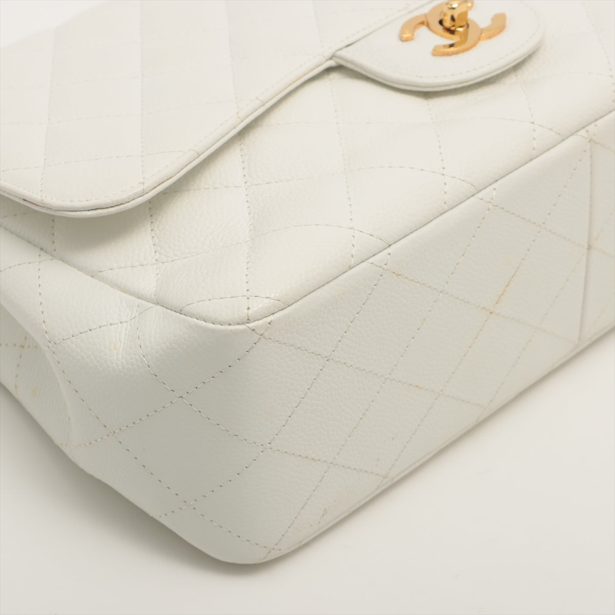 Chanel DECAMATRASE Caviar S Single Flap Double Chain Bag White Gold 11th