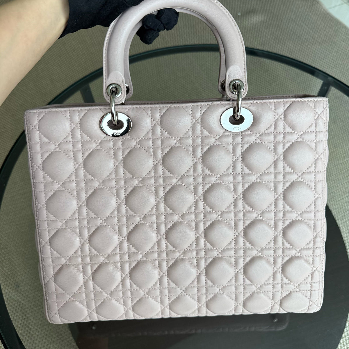 Dior Lady Large - Cannage Lambskin Light Pink Silver Hardware