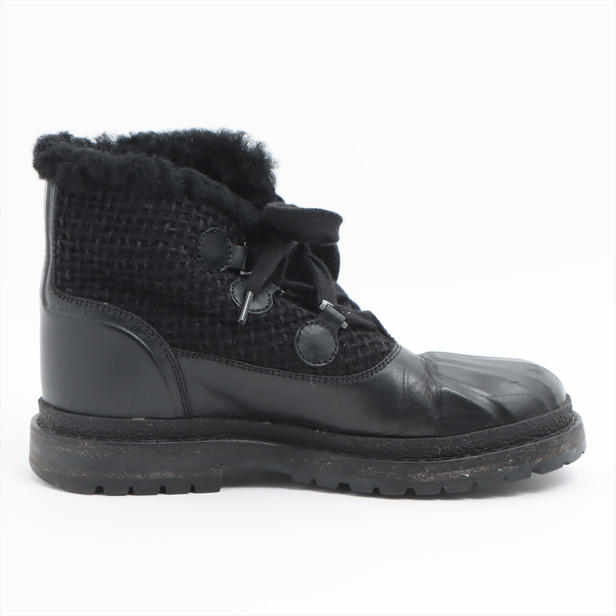 Chanel Coco Wool x Leather Boots 36 Black G32179 Boar