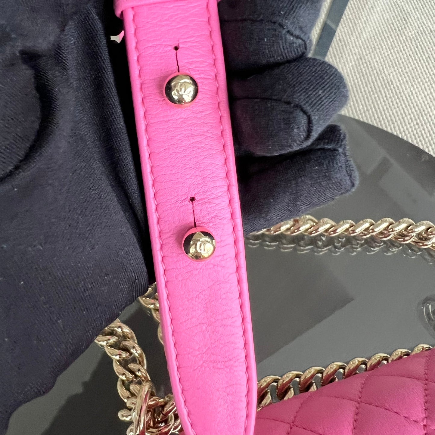 *Calfskin* Boy Small 20CM Quilted Calfskin Sakura Pink Leboy Golden Hardware Series 26