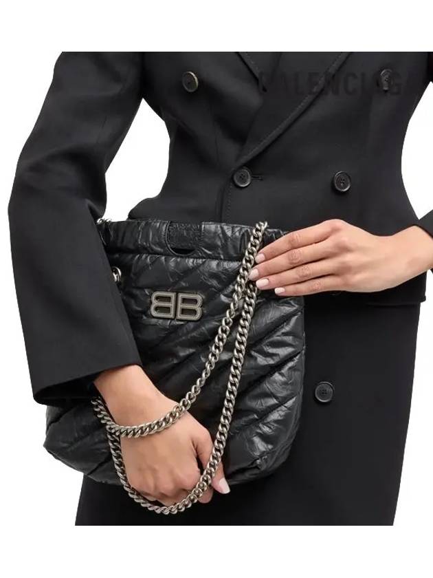 Luxury Balenciaga Crush Embellished Logo Quilted Leather Tote Bag Black