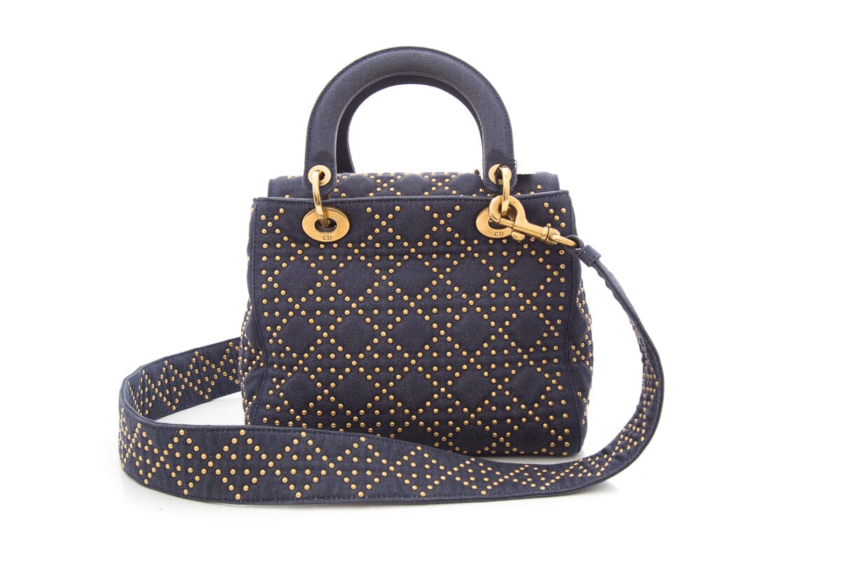 Dior Denim & Gold Stud Lady Dior HandBag