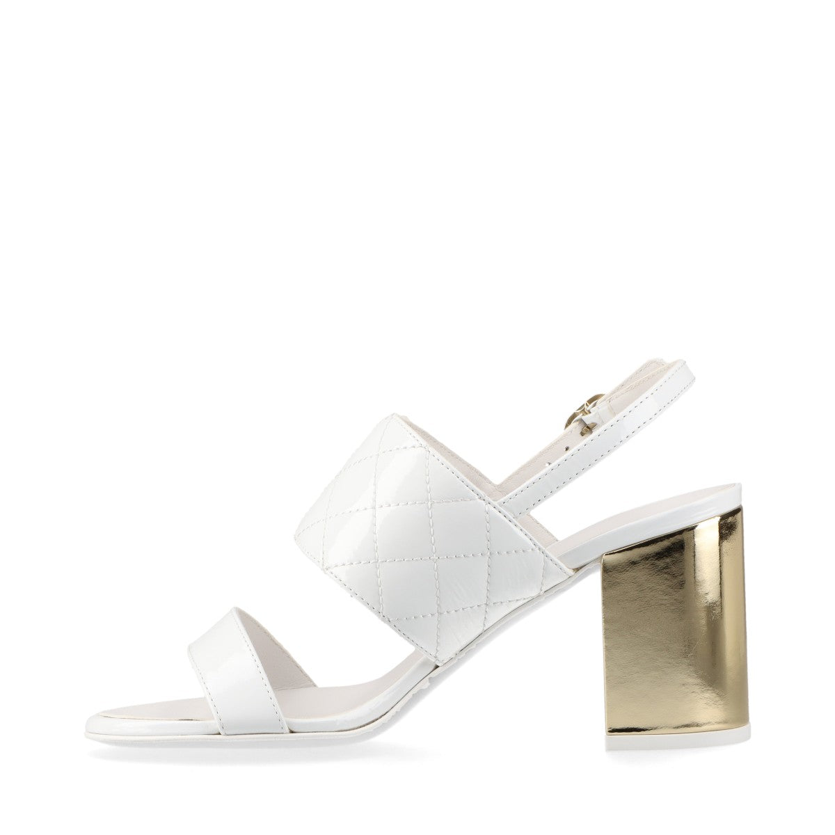 Chanel Coco 23P Patent Leather Sandals 35C White X G G39730 Matrasse Strip Box Bag