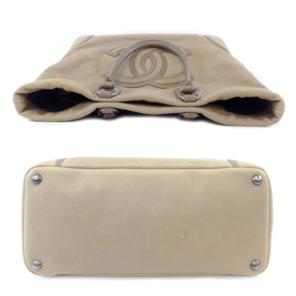 CHANEL Chanel Tote Bag Beige Metal Gr Background Leather Coco Card