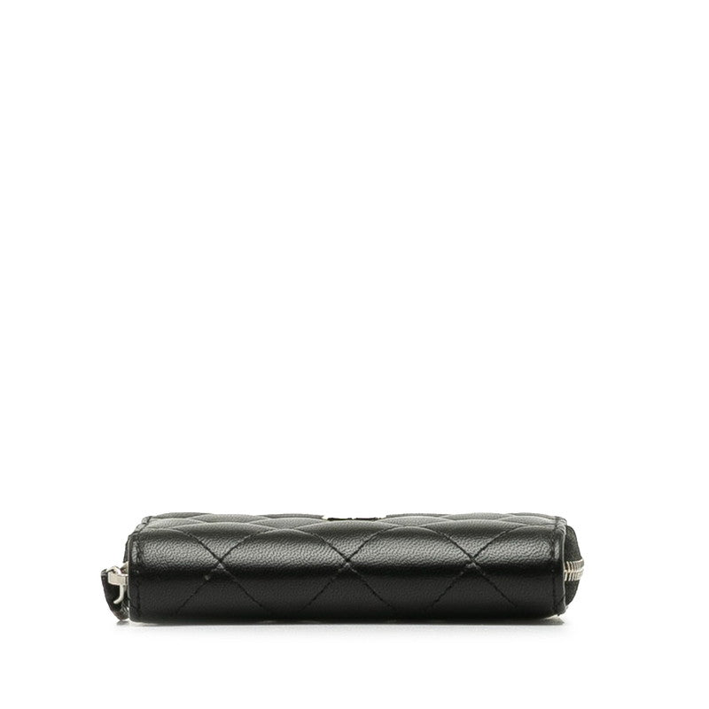Chanel Coco Matrasse Round Fashner Coin Case Black Leather Chanel