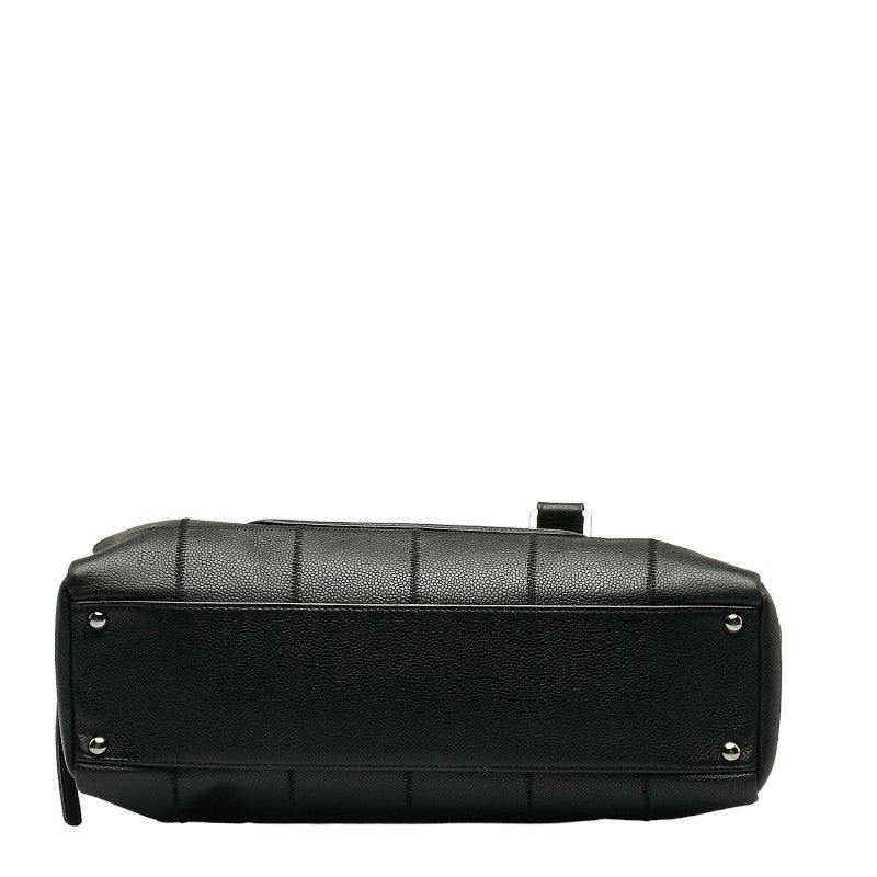 Chanel Chocolate Bar Logo Mini Boston Bag Handbag Black Caviar S CHANEL