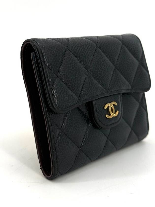 Caviar gold flap bi fold wallet Chanel