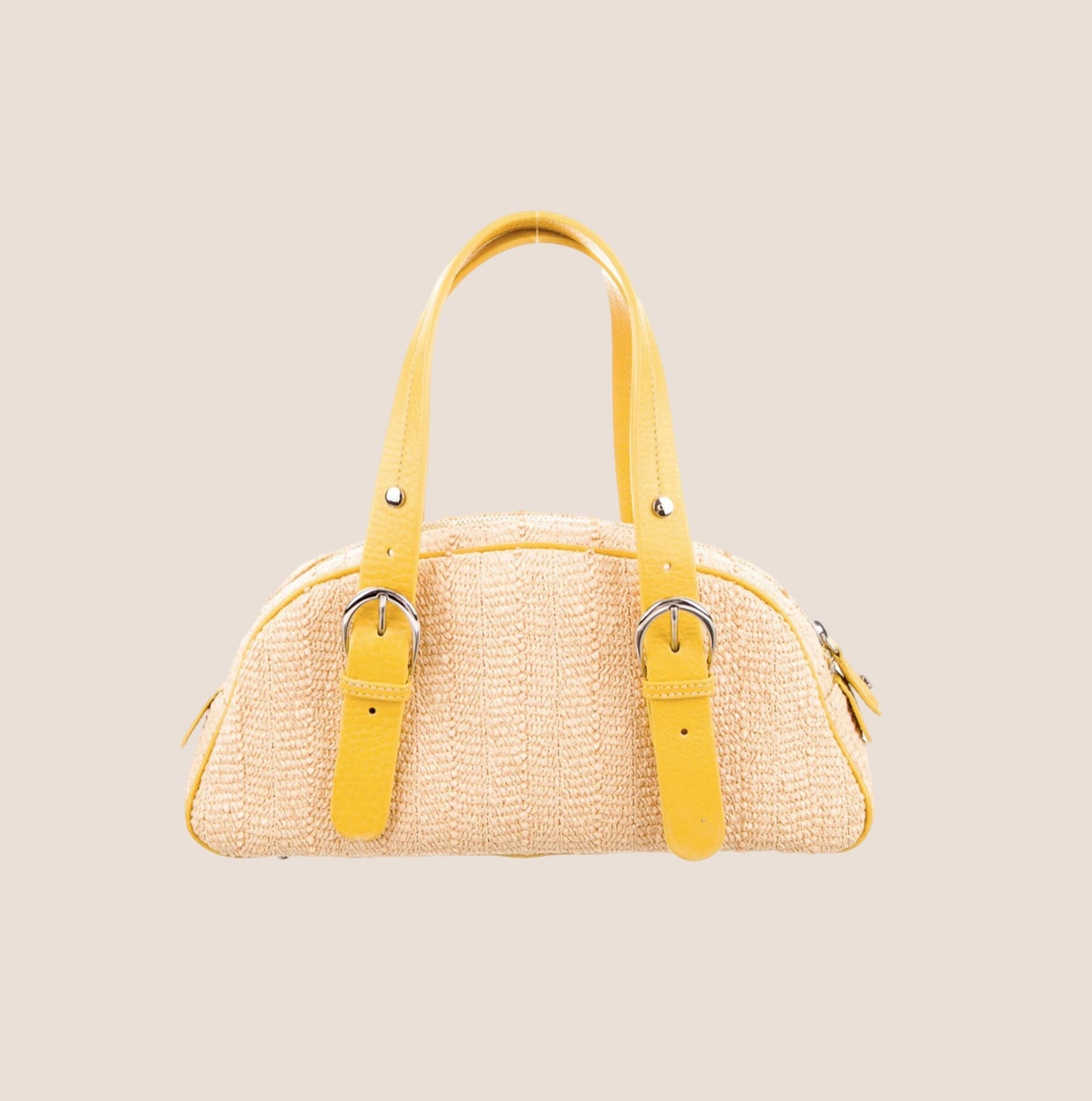 CHRISTIAN DIOR YELLOW MULTICOLOR RAFFIA FLOWERS WICKER BAG