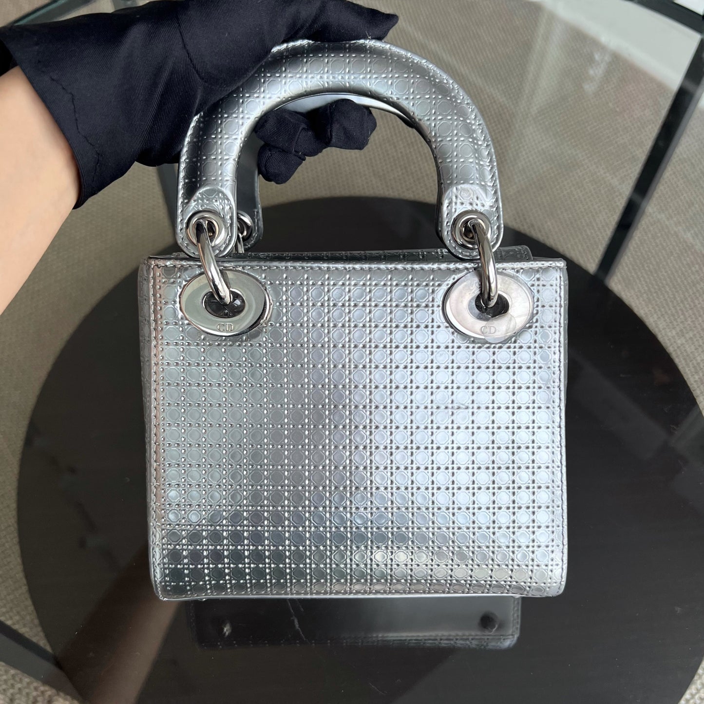 *Chain Strap* Dior Lady Mini - Metallic Micro-Cannage Silver Limited Edition SHW