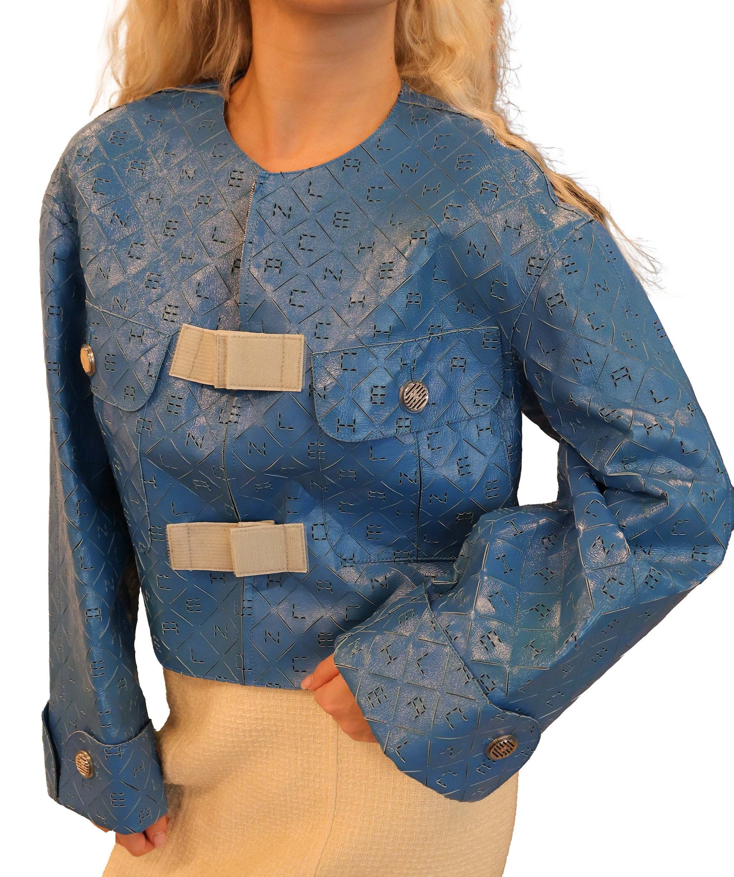 Chanel blue lambskin leather jacket P56438 DXBS2558