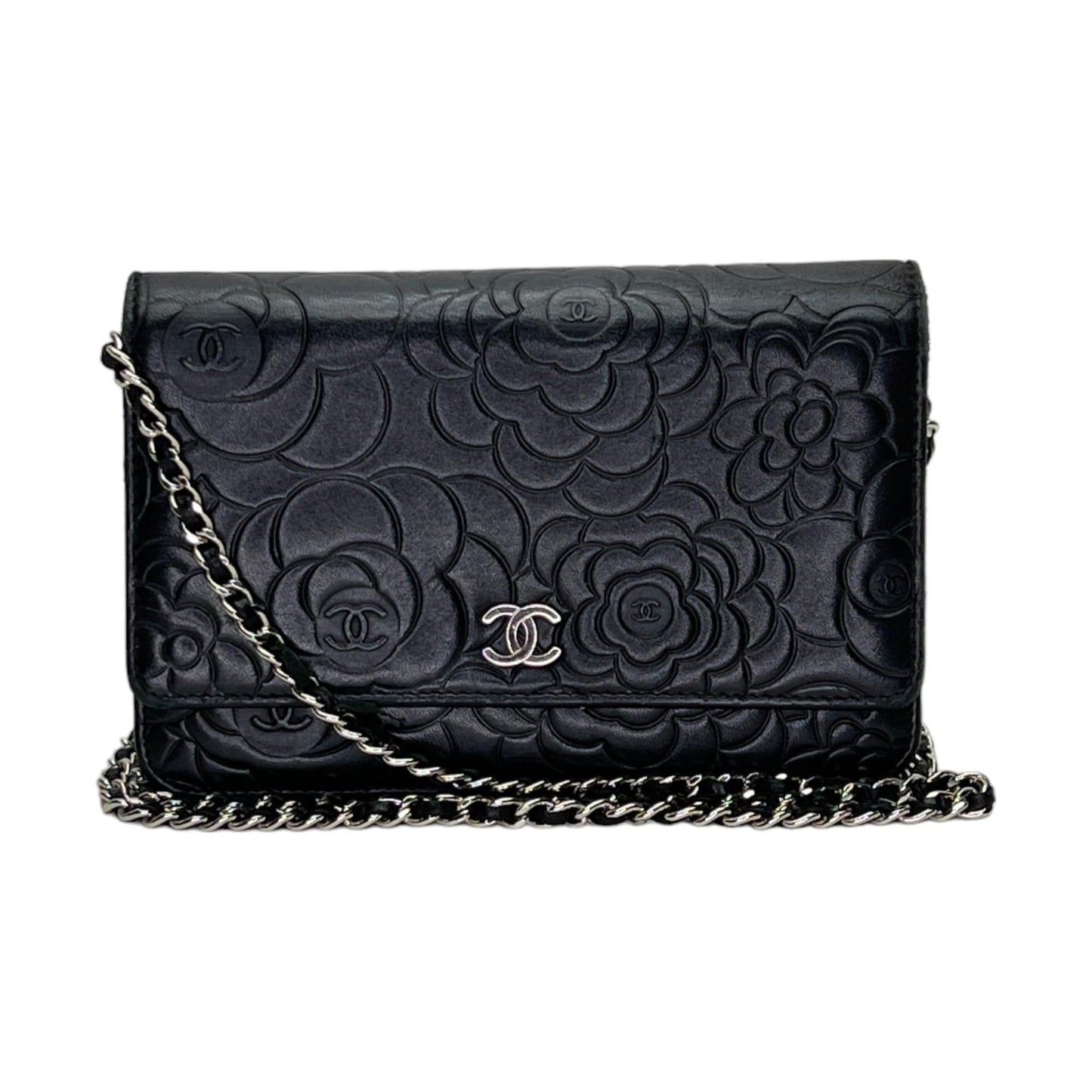Chanel Camellia Wallet on chain in Lambskin, Silver Hardware S2404002VZ