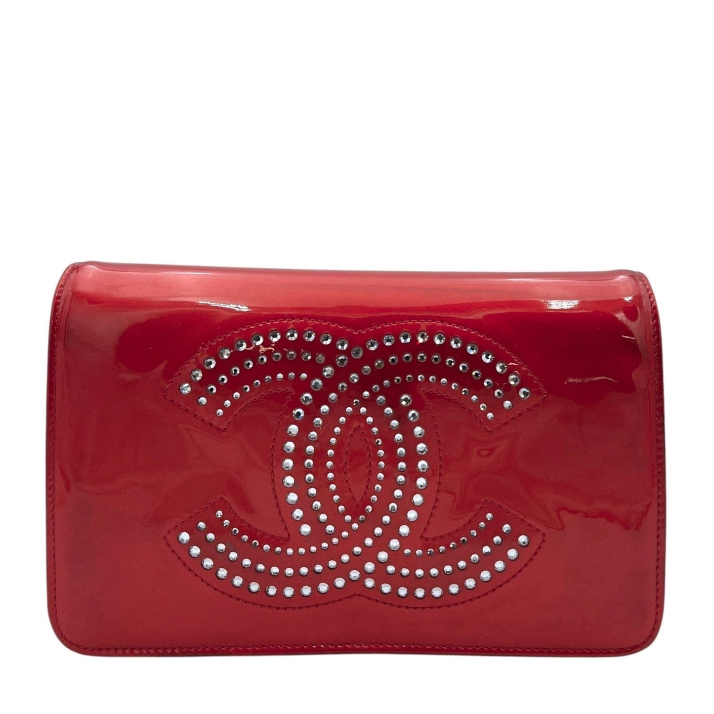 Chanel CC Wallet On Chain Red in Patent Leather, Silver hardware C2411-002445DT