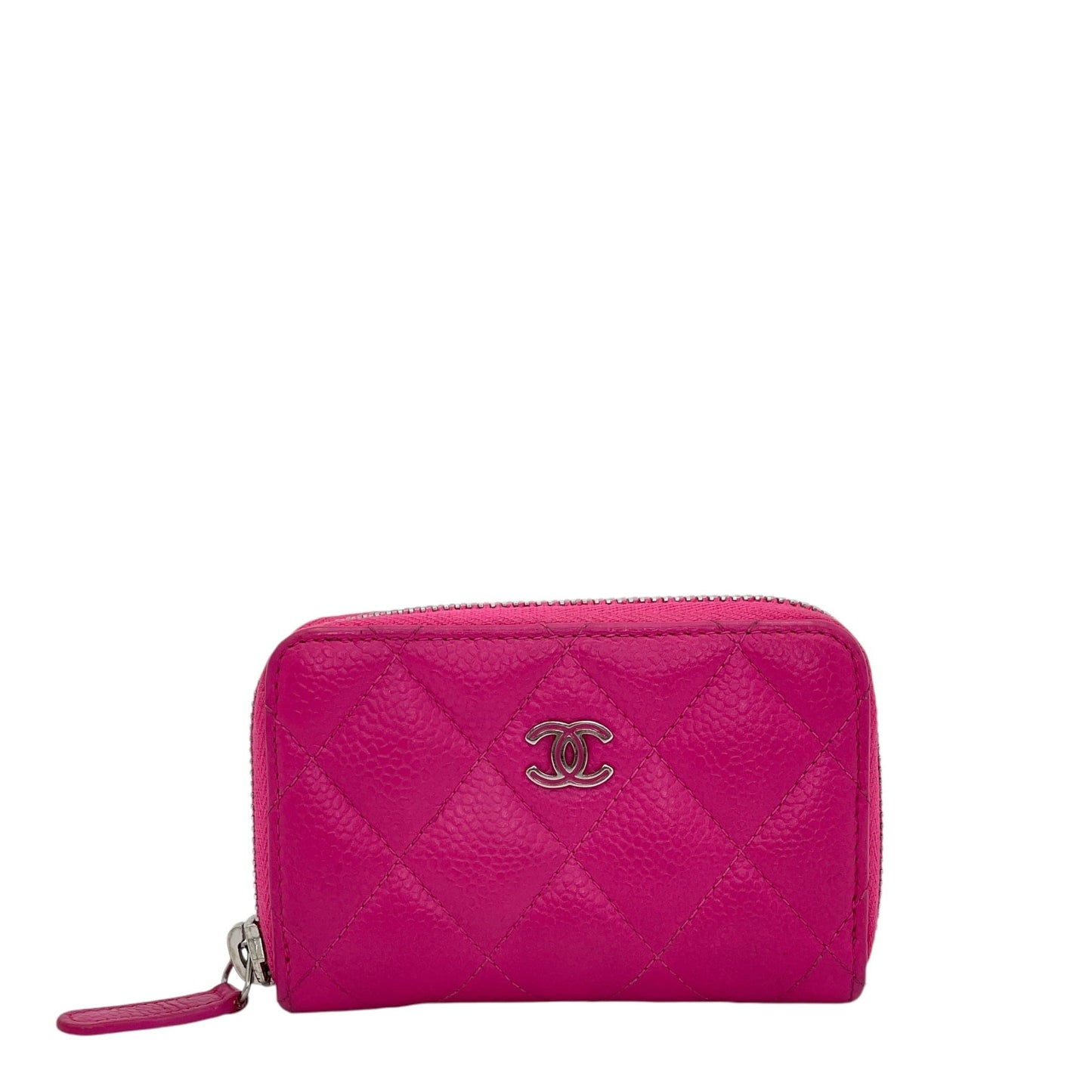 Chanel Quilted Timeless Compact Pink Wallet in Caviar Leather, Silver hardware C2410-001939DT