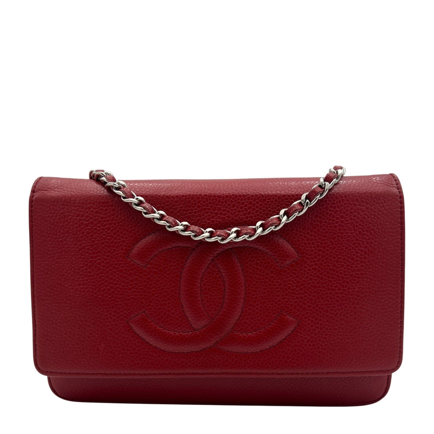 Chanel Timeless CC Red Wallet On Chain in Caviar Leather, Silver hardware C2411-002483VZ