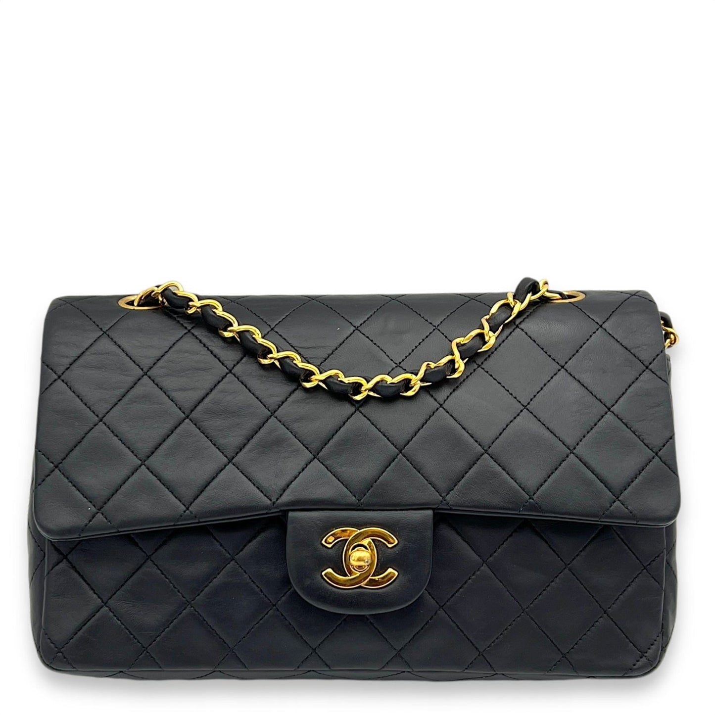 Chanel Vintage CC Double Flap Medium Black Shoulder Bag in Lambskin, Gold hardware S2410-002116VZ