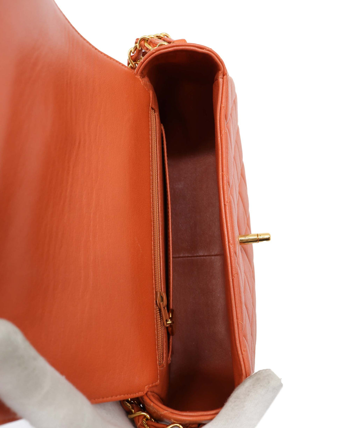 Chanel Orange Lambskin Rounded CC Double Chain Top Handle Bag GHW 48277 DXBK0353