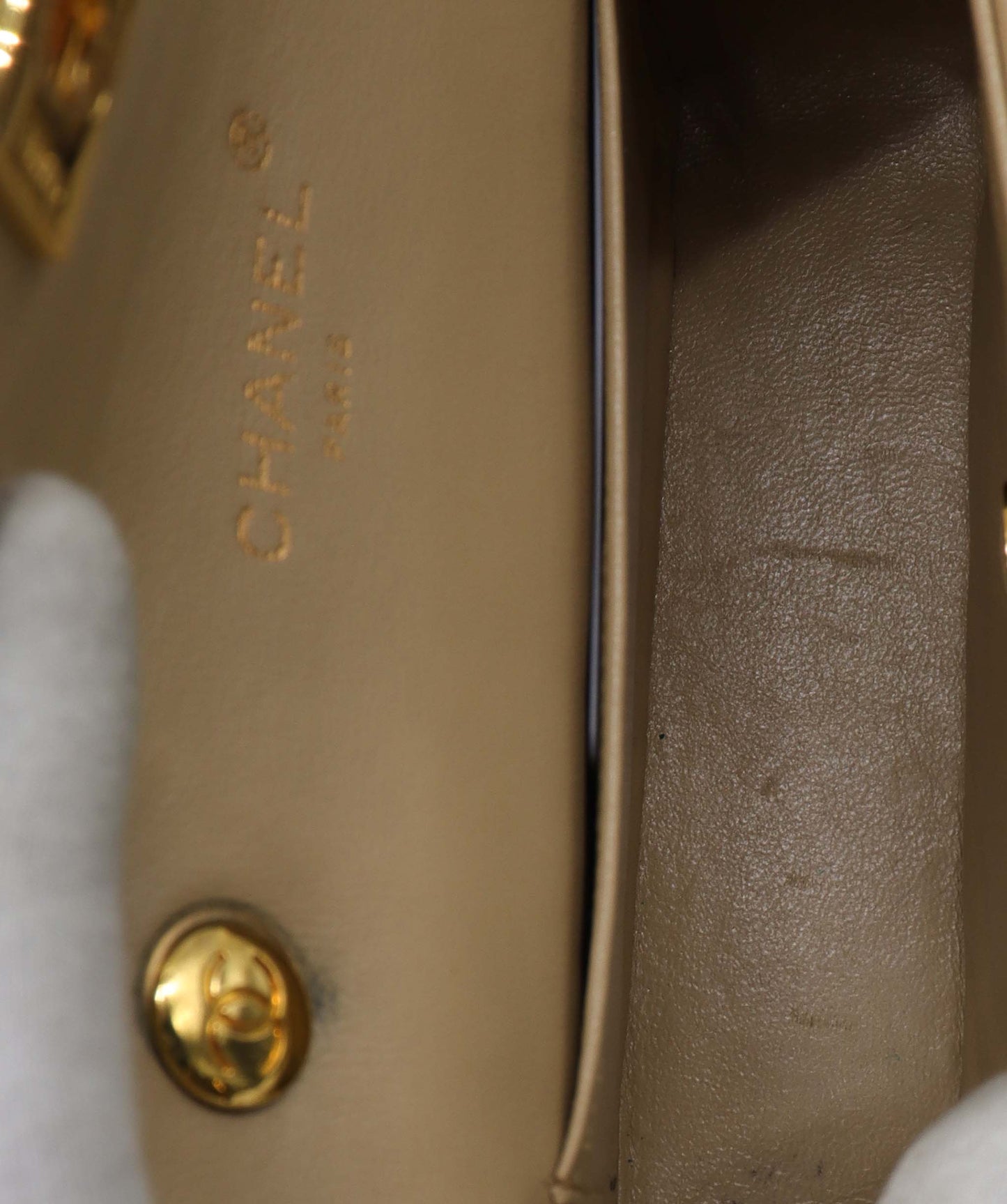 CHANEL VINTAGE MATELASSE CHAIN SHOULDER BAG BEIGE LAMB SKIN DXBS3087