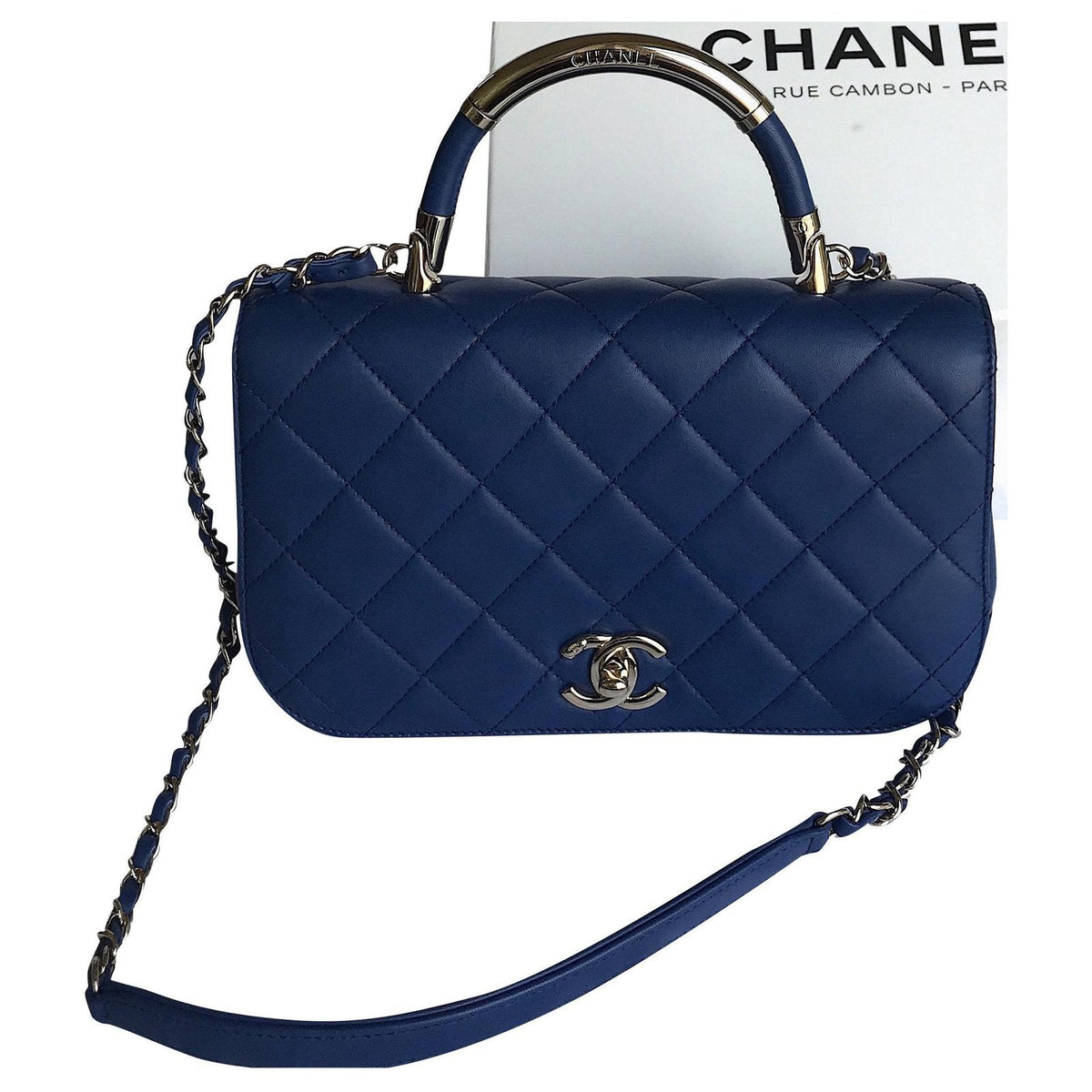 Chanel Medium Flap Bag With Top Handle Blue