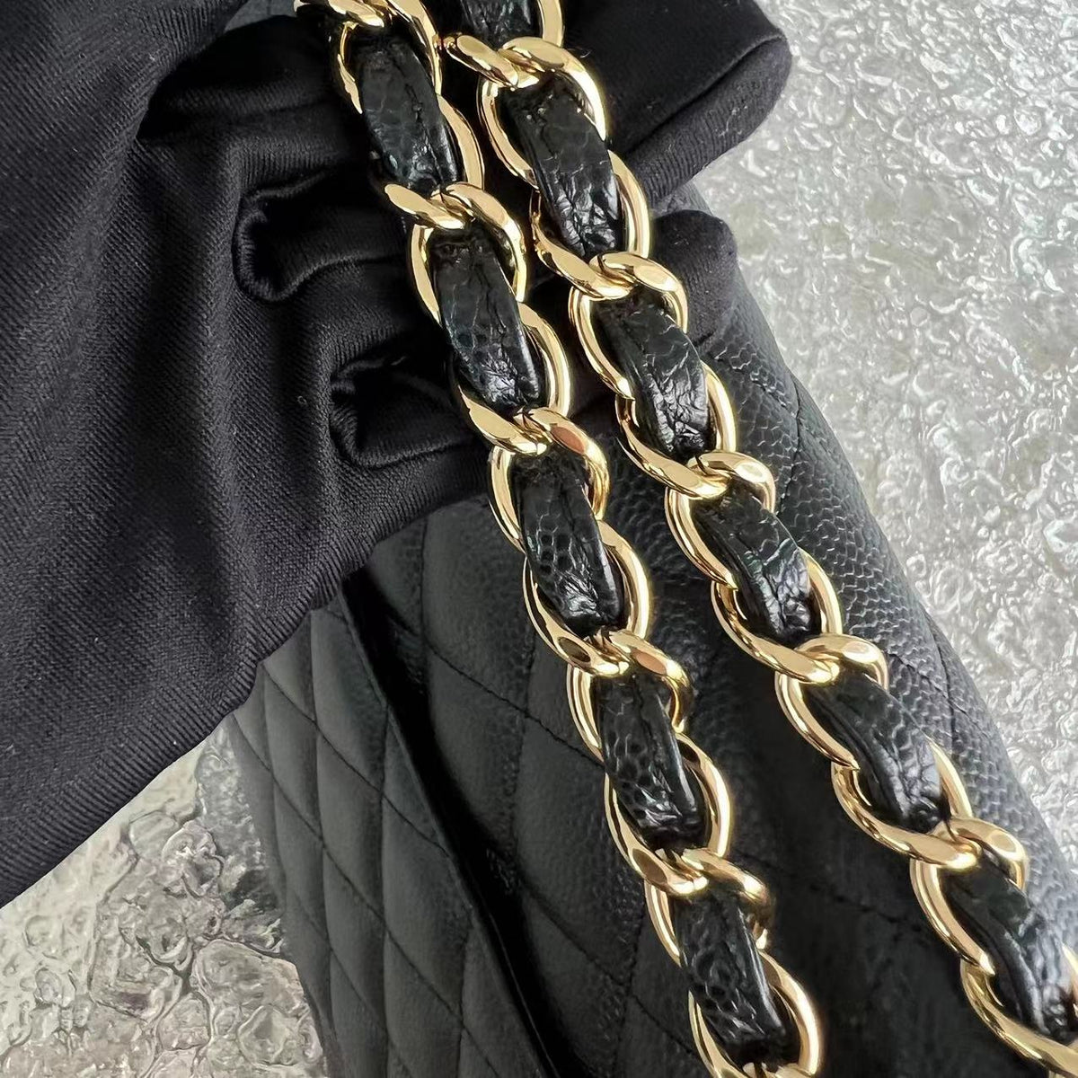 Caviar Maxi Classic Flap Double Flap Quilted Calfskin Black GHW No 15