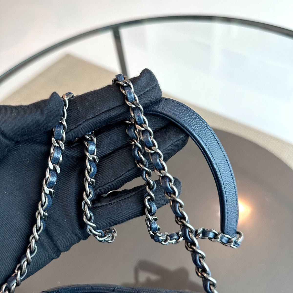 Caviar Small Coco Handle 24cm Quilted Calfskin Dark Navy Blue No 22