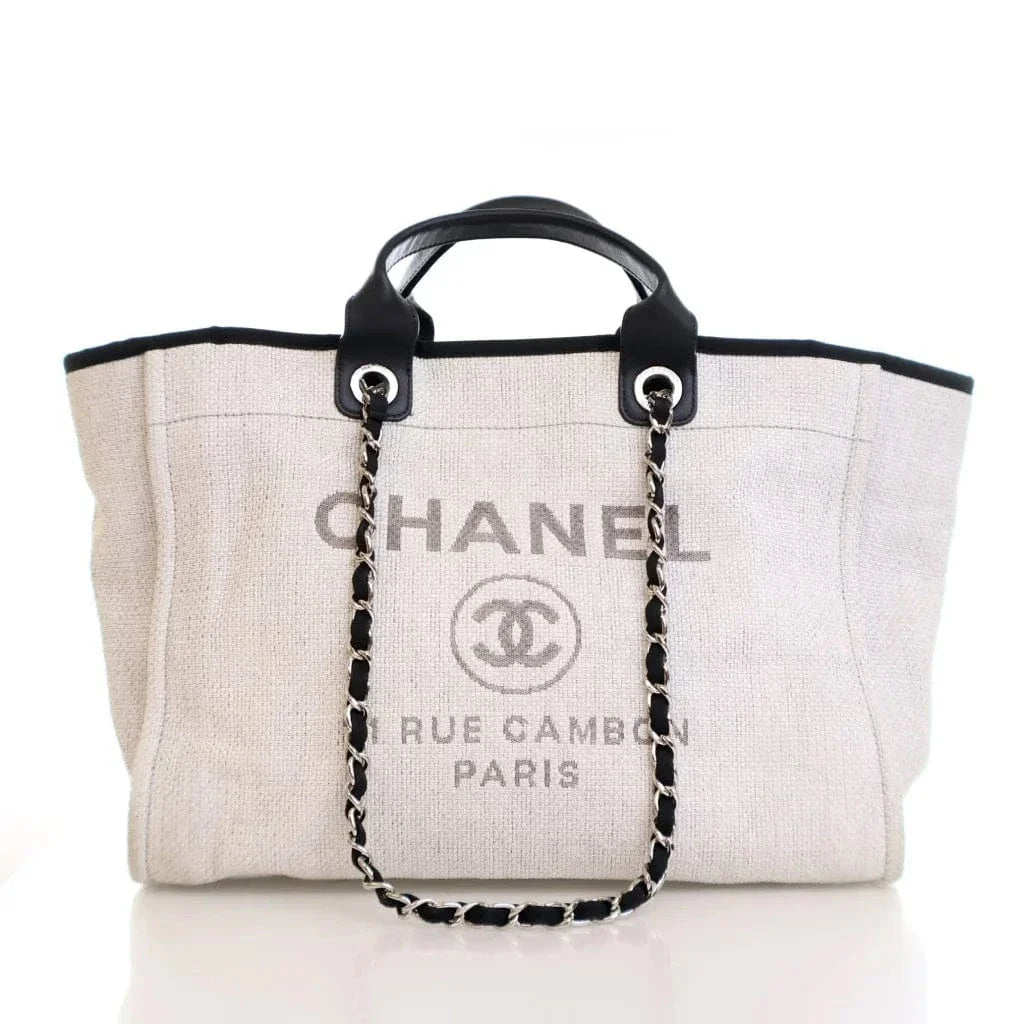 Chanel Medium Gray Raffia Deauville Tote