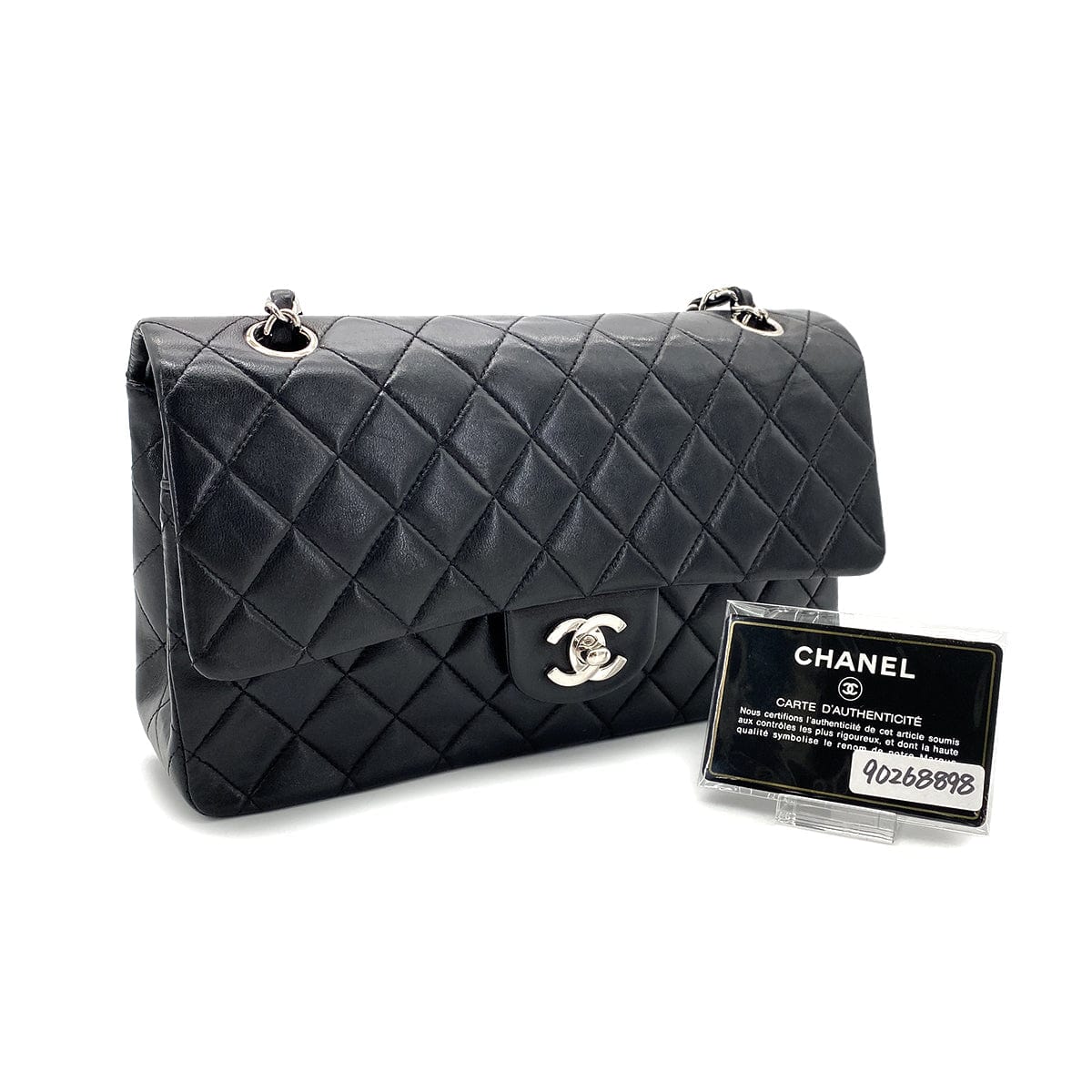 CHANEL VINTAGE CLASSIC FLAP MEDIUM CHAIN SHOULDER BAG BLACK LAMB SKIN 90268898