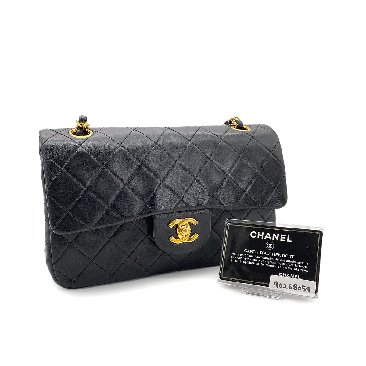 CHANEL VINTAGE CLASSIC FLAP SMALL CHAIN SHOULDER BAG BLACK LAMB SKIN 90268059