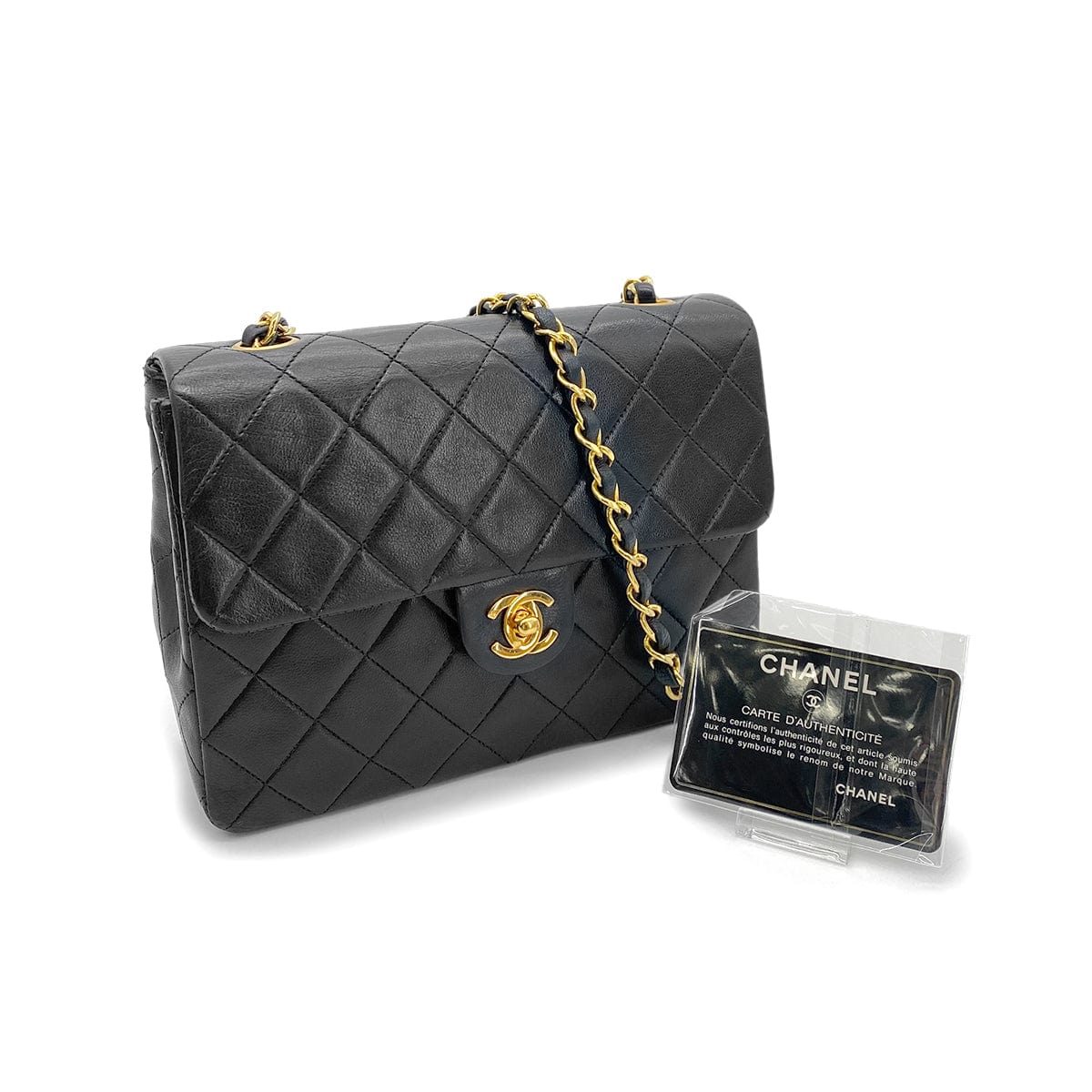 CHANEL VINTAGE MINI SQUARE 20 CHAIN SHOULDER BAG BLACK LAMB SKIN 90258470