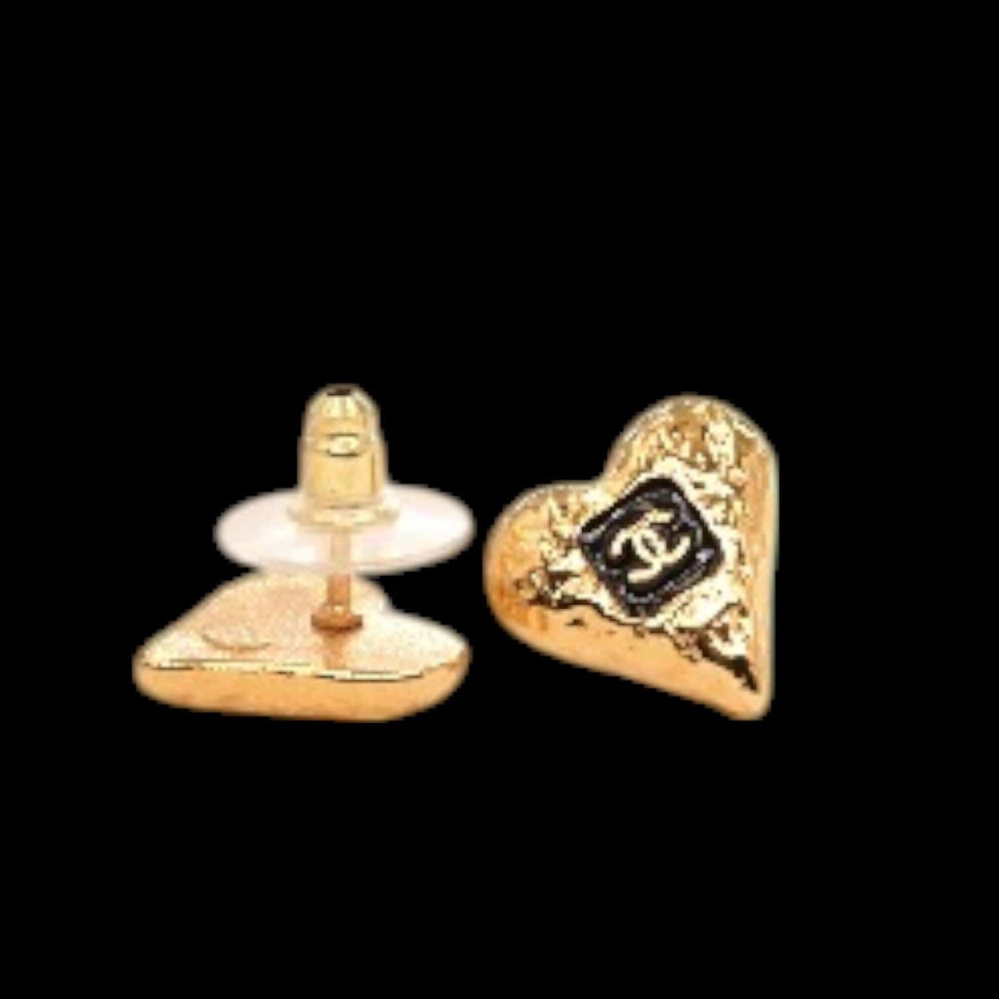 Chanel CC Black/Gold Heart Earrings B23 K