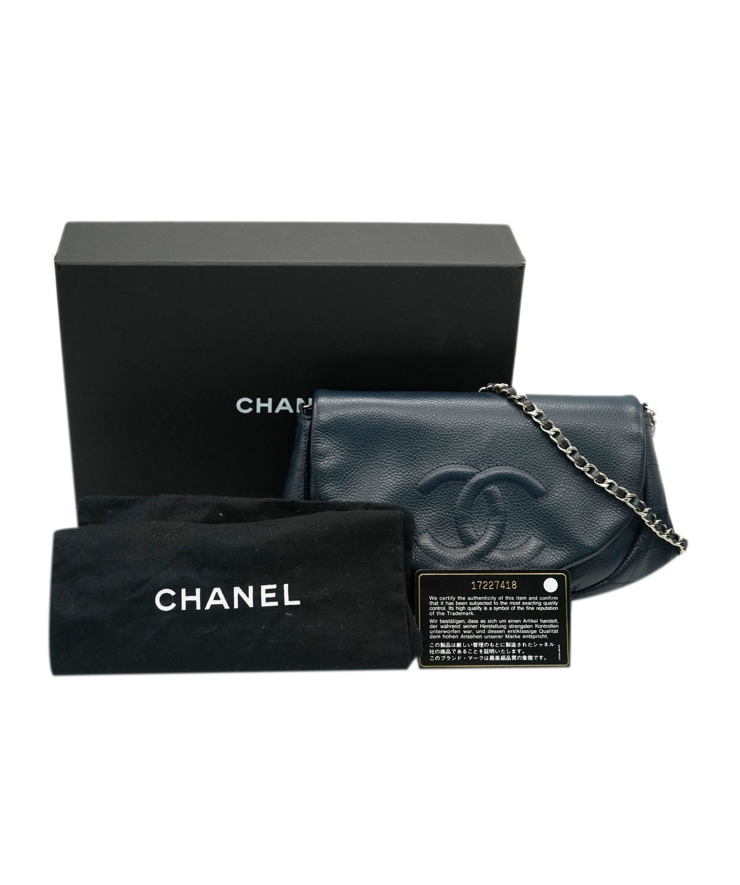 CHANEL NAVY HALF MOON WALLET ON CHAIN ALC2097