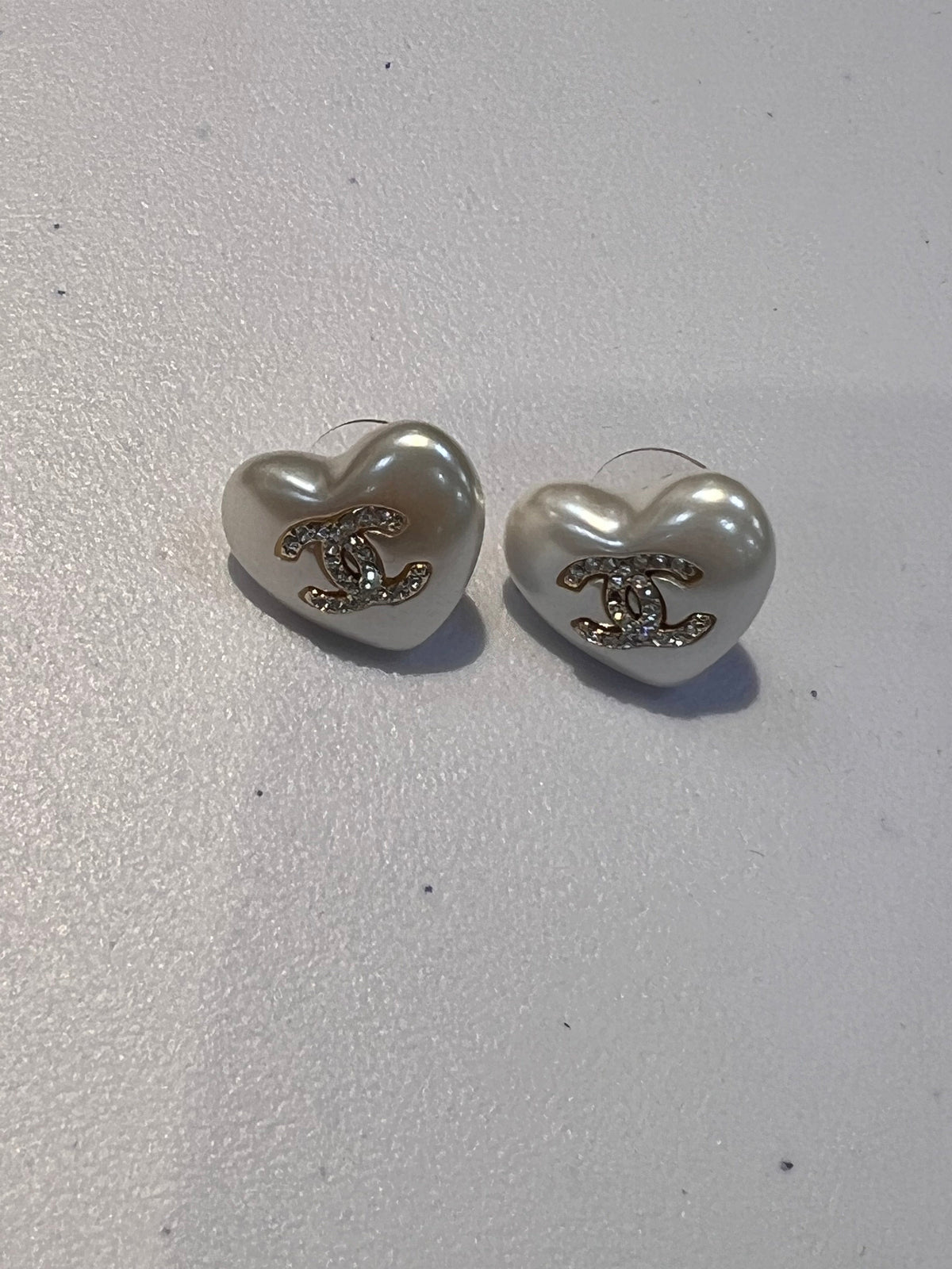 Chanel Small Pearly Heart with Crystal CC Ear Studs GHW 90269896