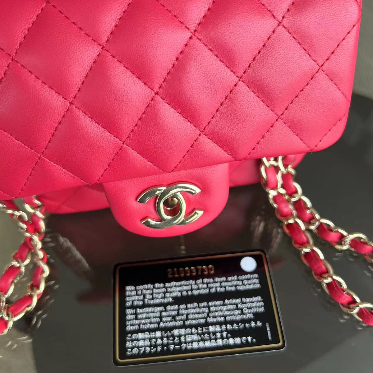 Mini Square Classic Flap Quilted Lambskin Hot Pink Golden Hardware Series 21