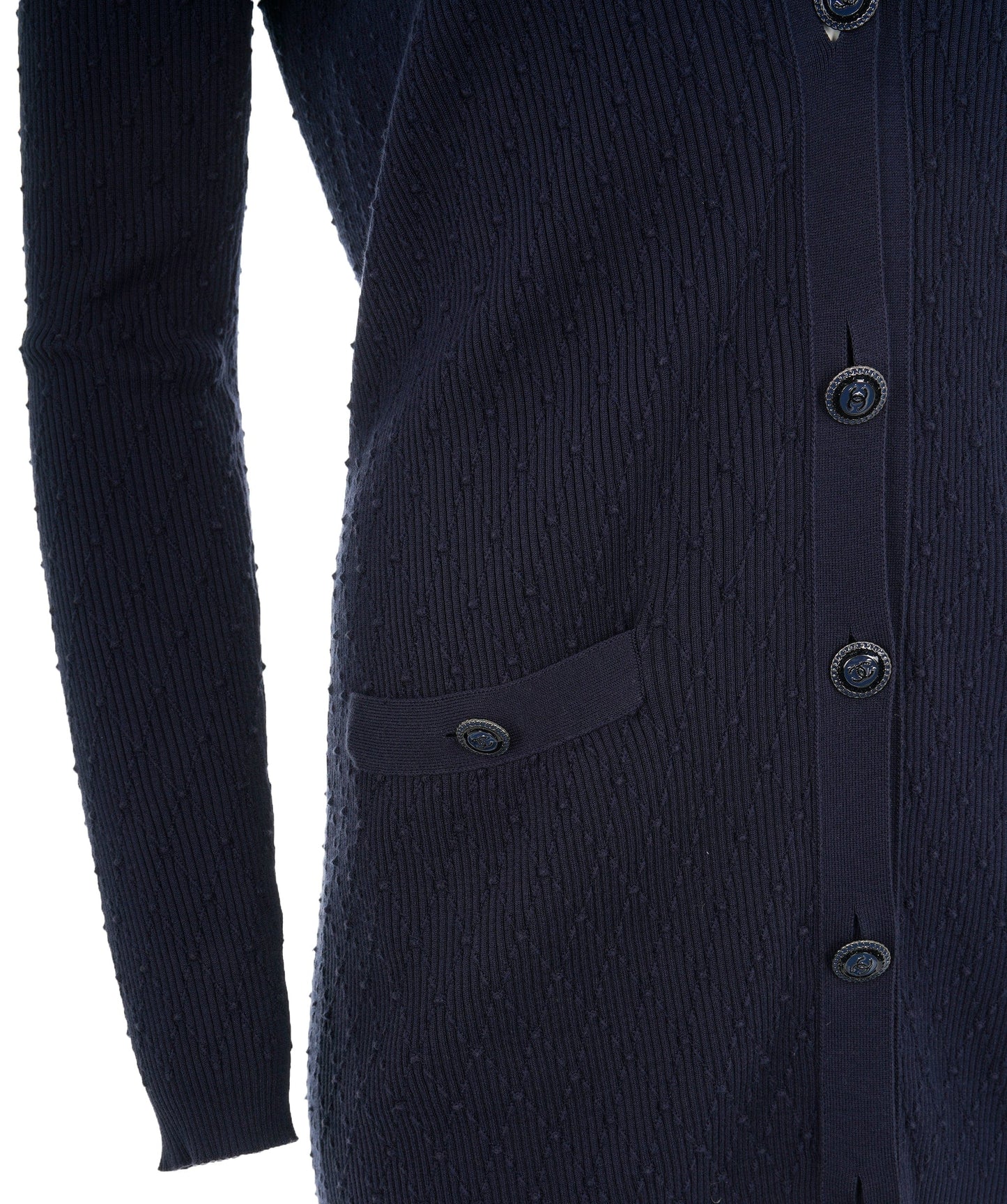 Chanel 17 Navy Cotton Pointelle CC Button Long Sleeve Cardigan 38 ALL0849
