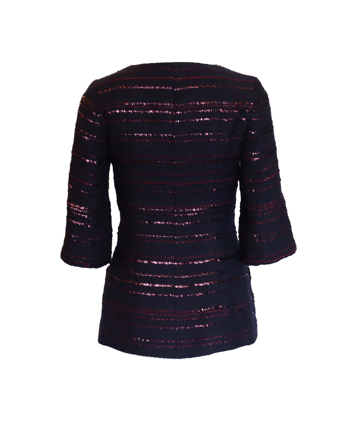 CHANEL 2000 Navy Burgundy Sequin Tweed Jacket DXBS2939