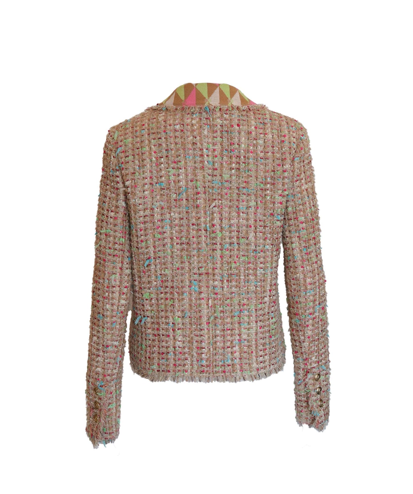 CHANEL 2004 Pink Lesage Tweed Harlequin Cashmere Lined Jacket DXBS2943