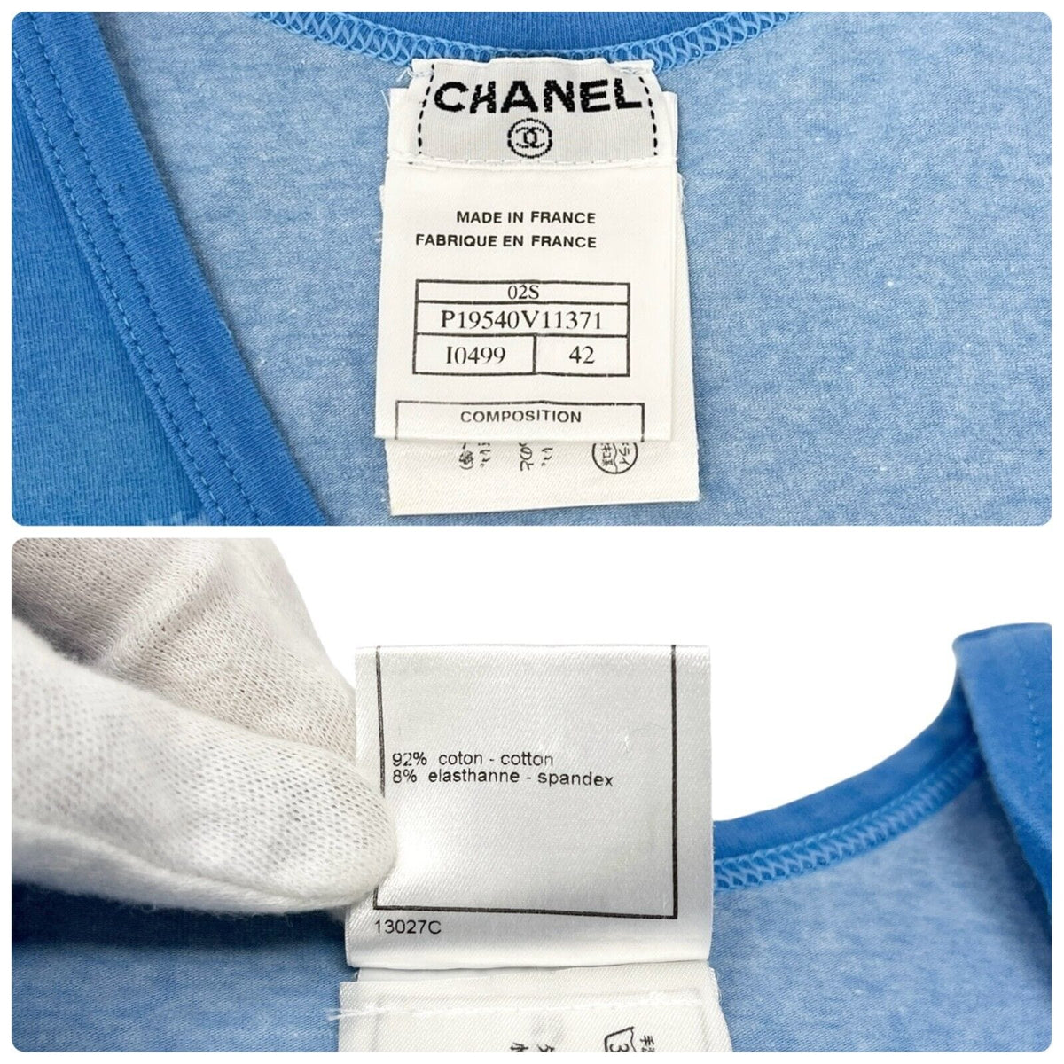 CHANEL Surf Vintage 02S CC Mark Big Logo Tank Top #42 Blue Red Cotton