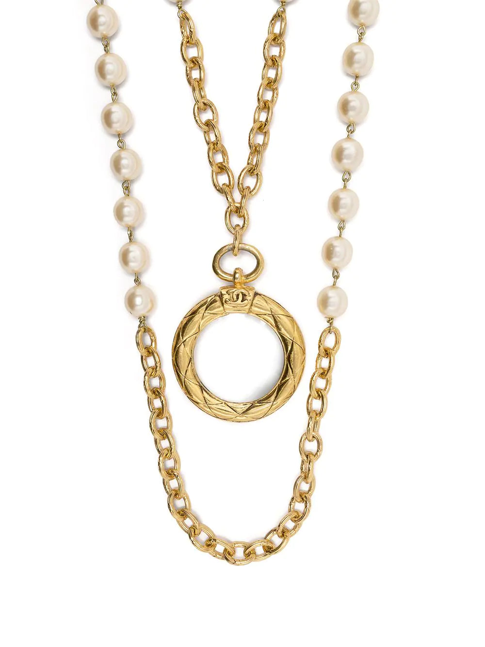 CHANEL Pearl-embellished Double-chain Necklace