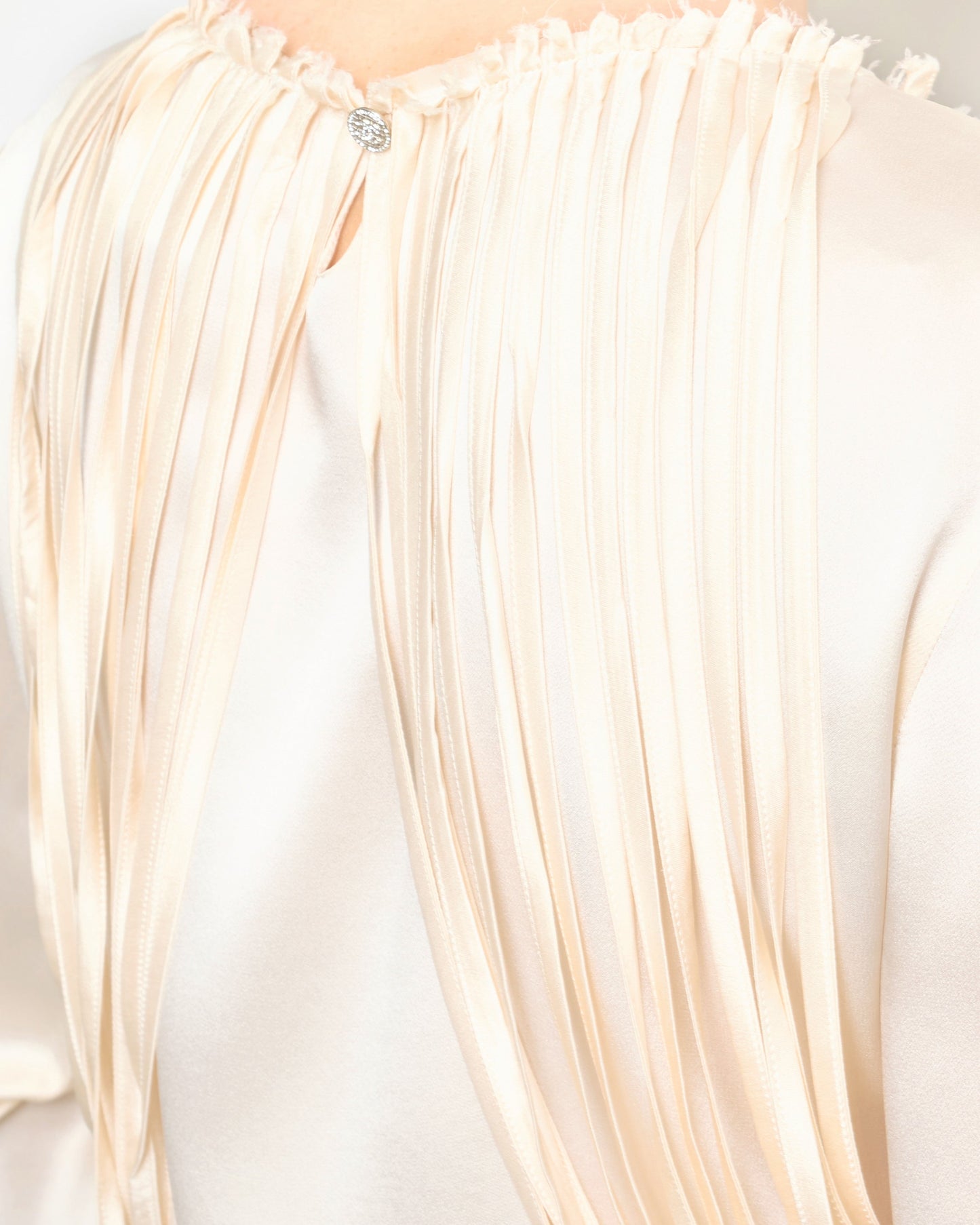 Chanel 12/C Ivory Long Sleeve Silk Blouse with Tassel Detail FR 40 (UK 12)