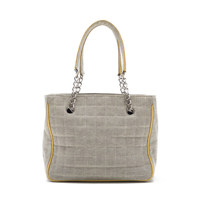 CHANEL . 5 Camelia Handbag Canvas Emmel Grey × Yellow Handbag ' Bag Hybrid 【 Delivery】 Honeymoon Online