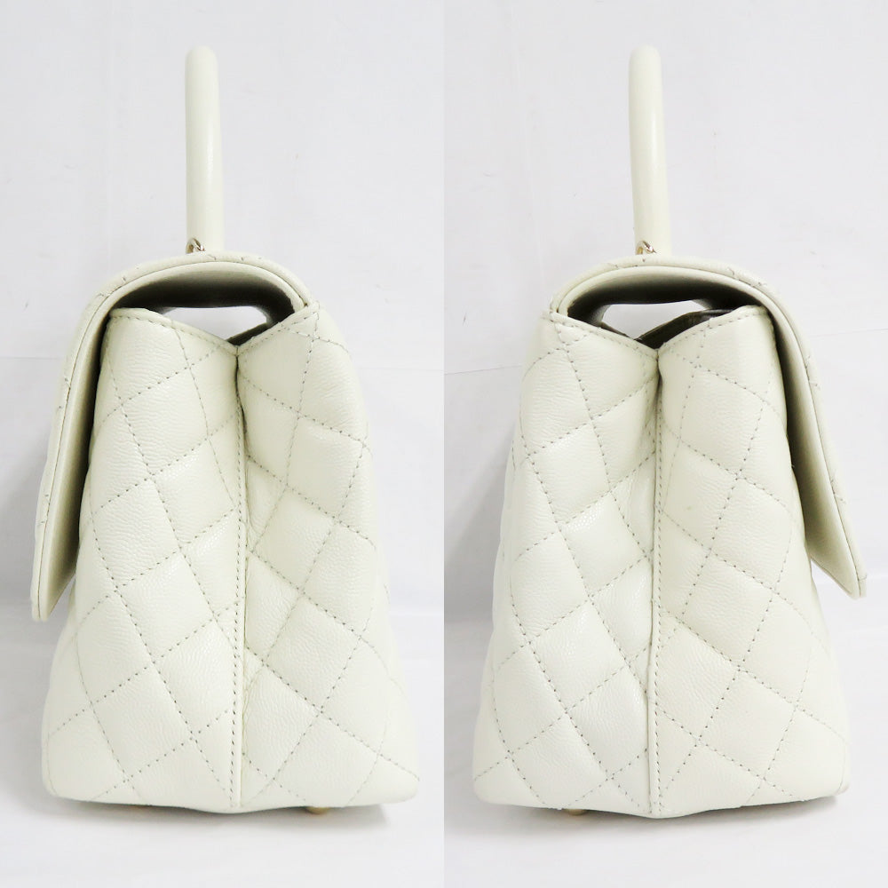 CHANEL Chanel Coco Handle 29 Top Handle Flap Bag A92991 Caviar S White G White Handbag Shoulder Bag Coco