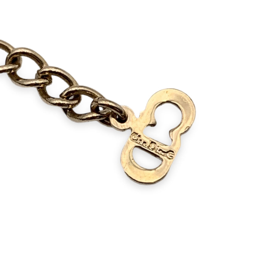 CHRISTIAN DIOR Gold Metal Dangling Letters Logo Necklace