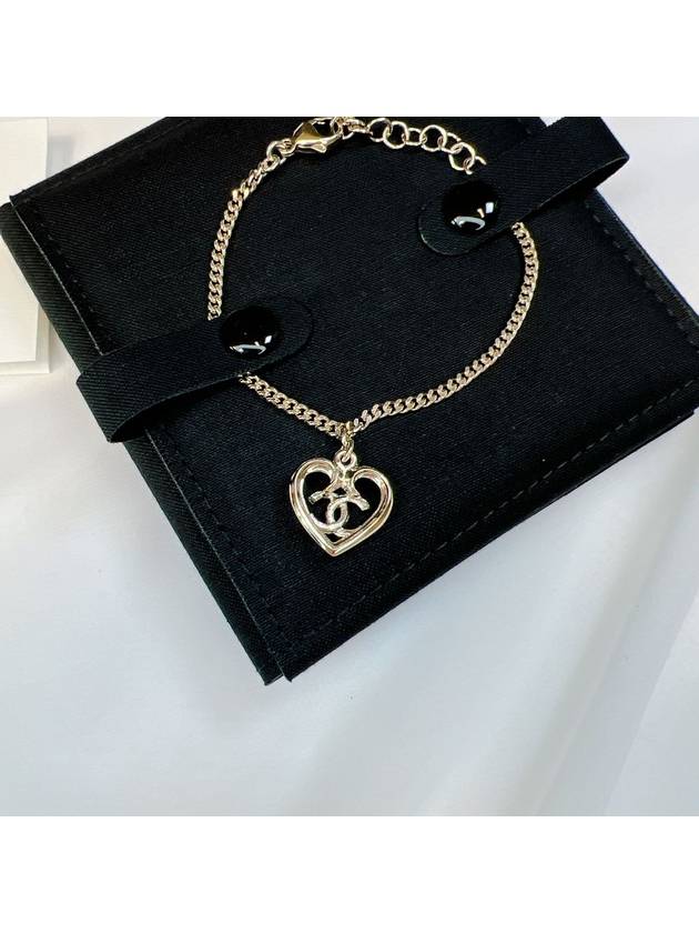 CC Logo Heart Crystal Chain Bracelet Gold Chanel