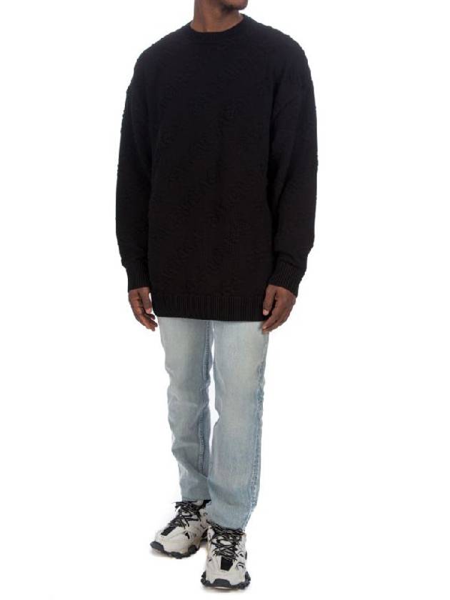 Luxury Balenciaga Logo Jacquard Cotton Knit Top Black