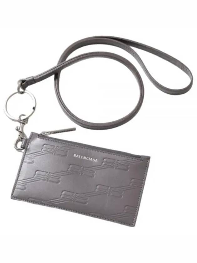 Luxury Balenciaga BB Monogram Case On Keyring Card Wallet Grey